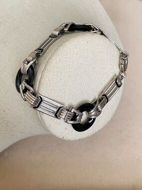 Art Deco Sterling Silver Black Onyx Bracelet Antique Jewelry